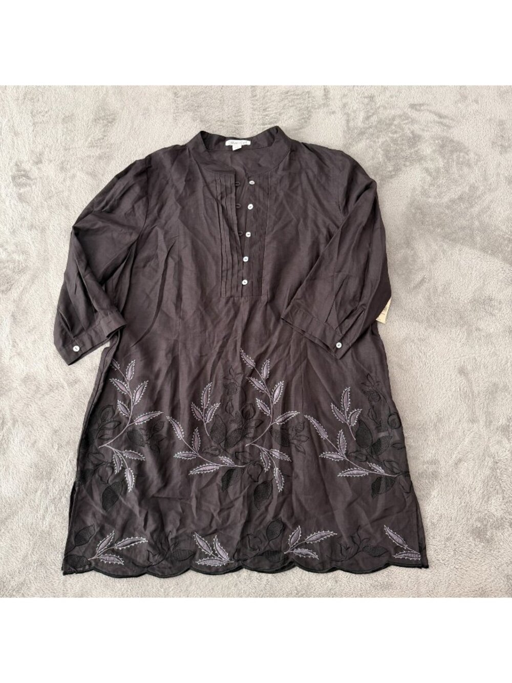 NWT Coldwater Creek Cotton Silk Black Embroidered Tunic Blouse XL 18